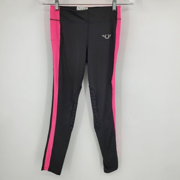 Tuffrider Ventilated Grey and Pink Children's English Riding Schooling Tights L - Picture 1 of 9